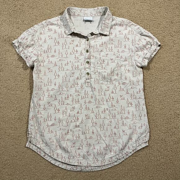 Columbia Womens Mountain Graphic 1/2 Button Down Short Sleeve Shirt Size Small - Picture 1 of 4